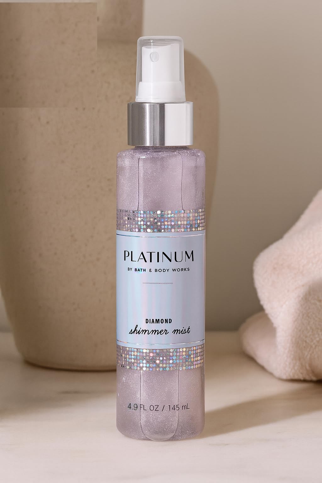 Bath & Body Works Platinum Diamond Shimmer Mist Fine Fragrance Spray 4.9 fl oz / 145 mL with Bergamot Silver Blooms and Patchouli Musk Beauty & Personal Care Bath & Body Works