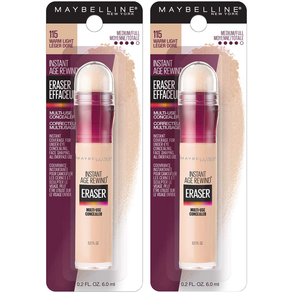 Maybelline Instant Age Rewind Eraser Dark Circles Treatment Multi-Use Concealer, Warm Light, 0.2 Fl Oz (Pack of 2) (Packaging May Vary)