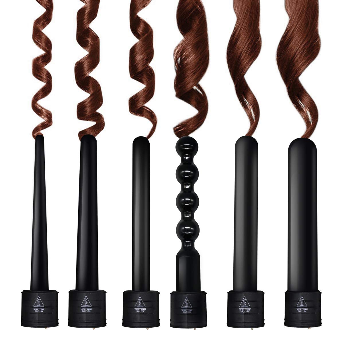 6 in 1 Curling Iron Wand Set with 6 Interchangeable Ceramic Barrels and Heat Protective Glove (Black-6in1) (Black-6) Beauty & Personal Care MENQANG