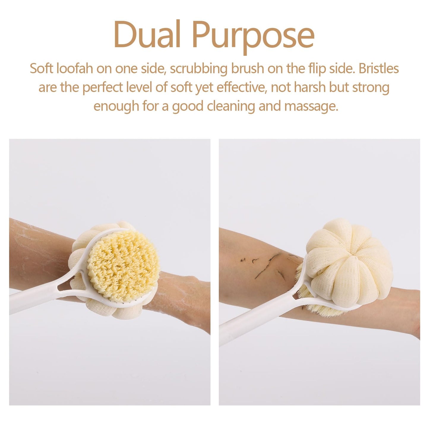 BTYMS Bath Sponge Back Brush Long Handle for Shower 17 Inch, Double Sided Exfoliating Back Scrubber Brush Shower Body Brush with Soft Bristles Beauty and Personal Care BTYMS