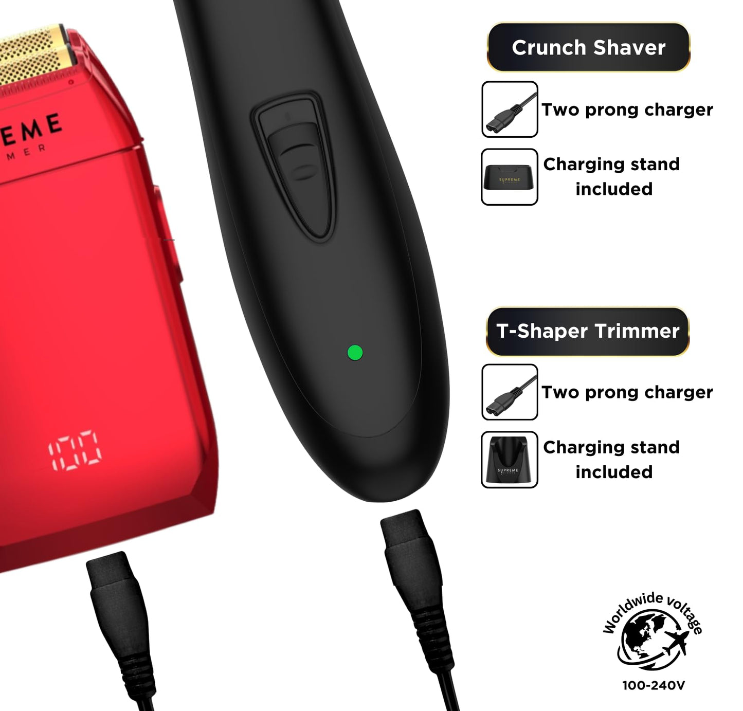 Supreme Trimmer 2-in-1 DLC T-Shaper Trimmer & Crunch Foil Shaver - STF602 Electric Razor & ST5206 Beard Trimmer Barber Haircut Kit - Red Beauty and Personal Care Supreme Trimmer