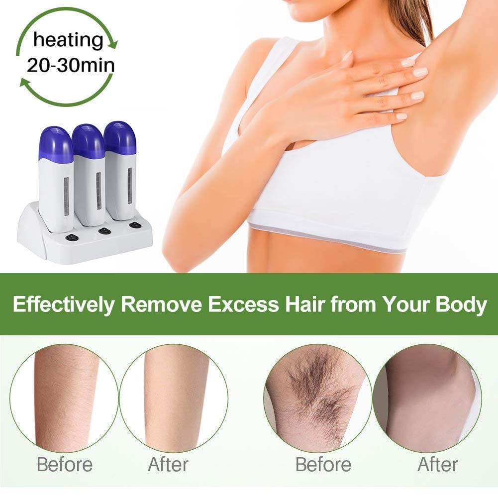 Wax Hair Removal Portable Hair Roller Epilator Machine Set, Wax Warmer Hair Removal Machine Electric Depilatory Roll On Wax Heater Home Waxing Machine Beauty and Personal Care YUYTE
