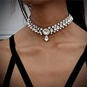 DoubleNine Rhinstone Crystal Choker Wedding Bridal Necklace Collar Teardrop Handmade Prom Statment Accessories for Women Girls Bridesmaid Gift Beauty & Personal Care Doubnine