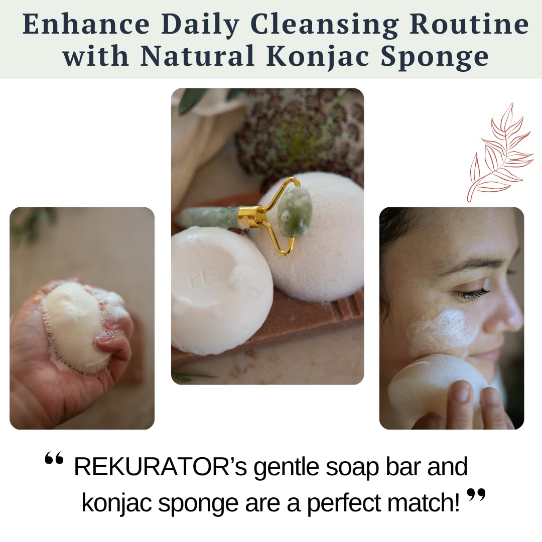 rE: REKURATOR pH-Balanced Facial Bar & 100% Plastic-Free Konjac Sponge Set - Natural Skincare Duo for Gentle Cleansing, Hydration, and Radiant Healthy Beauty and Personal Care RE: