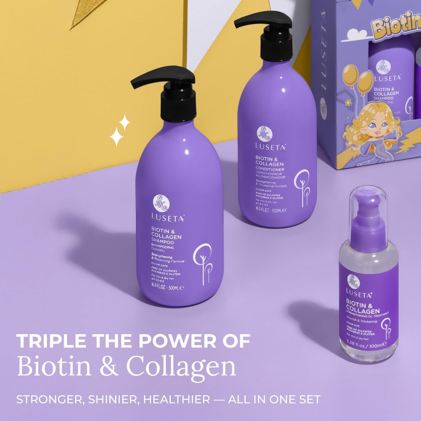 Luseta Biotin Trio Hair Care Set Moisturizing Shampoo and Conditioner Set 16.9 oz*2 and 3.38 oz Hair Serum Thickening for Thinning Damaged Dry Hair Beauty & Personal Care L LUSETA