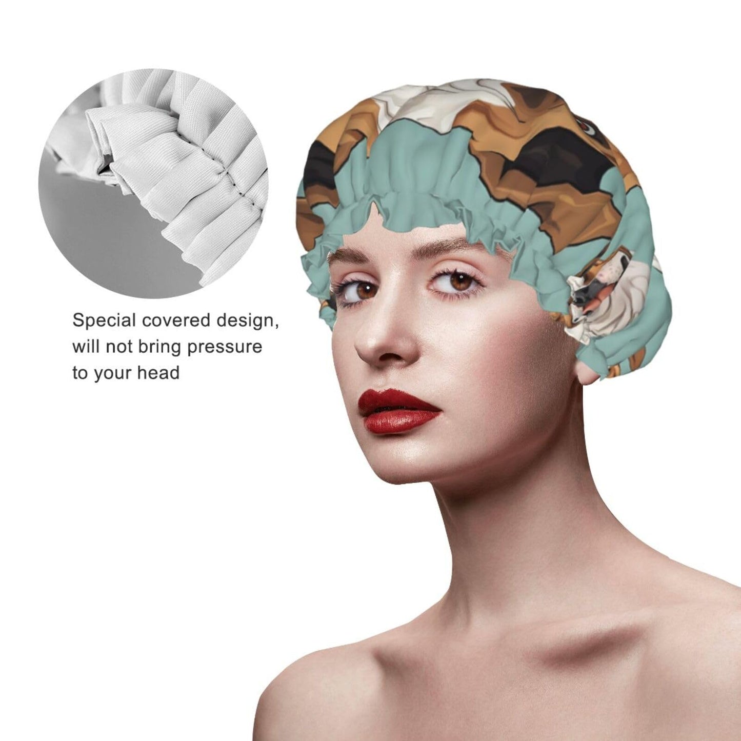 Funny English Bulldog Shower Cap For Women Reusable Double Layers Bathing Bath Cap Hair Caps Waterproof Elastic Band Ladies Spa Salon Shower Hat Hair Beauty and Personal Care GDSHJKLW