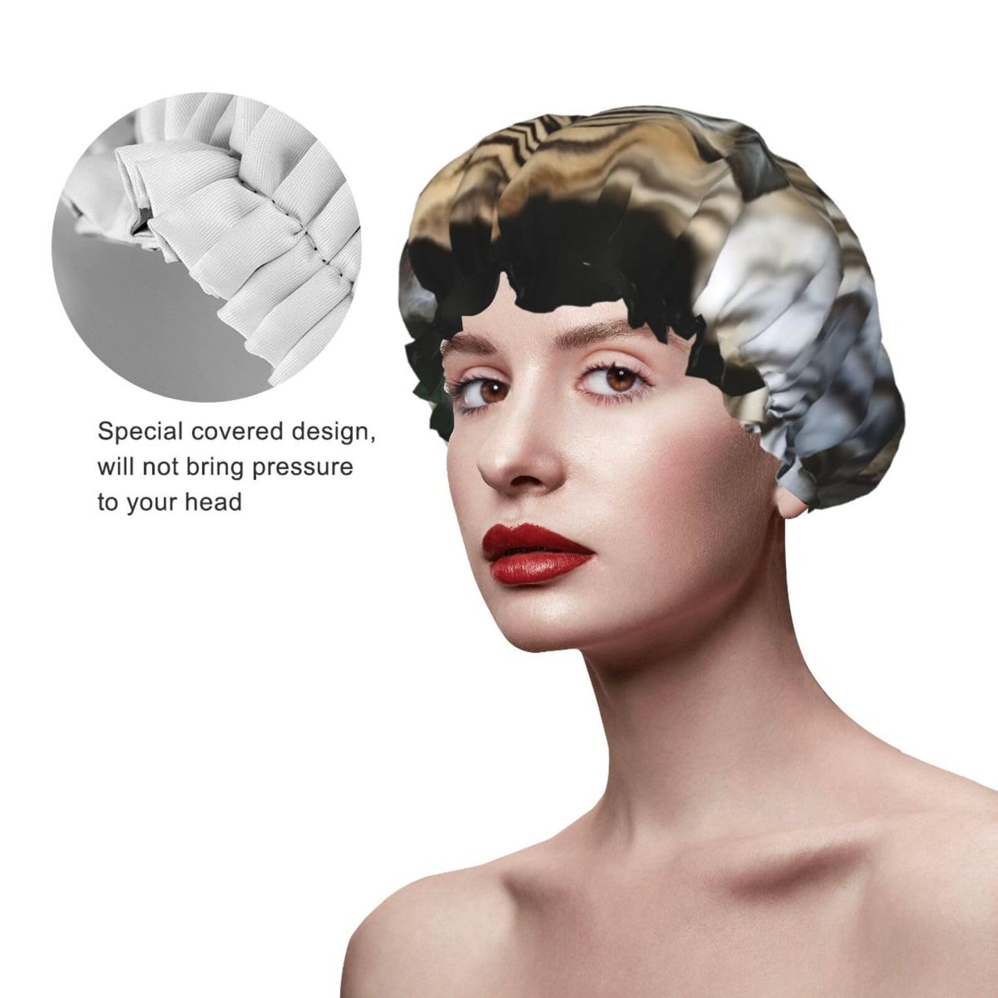 Tiger Lie On Rock Shower Cap for Women Men Large Reusable Shower Bonnet Double-Layer Waterproof Bath Caps Elastic Band Hair Hat for All Hairstyles Beauty and Personal Care BWLHJKE