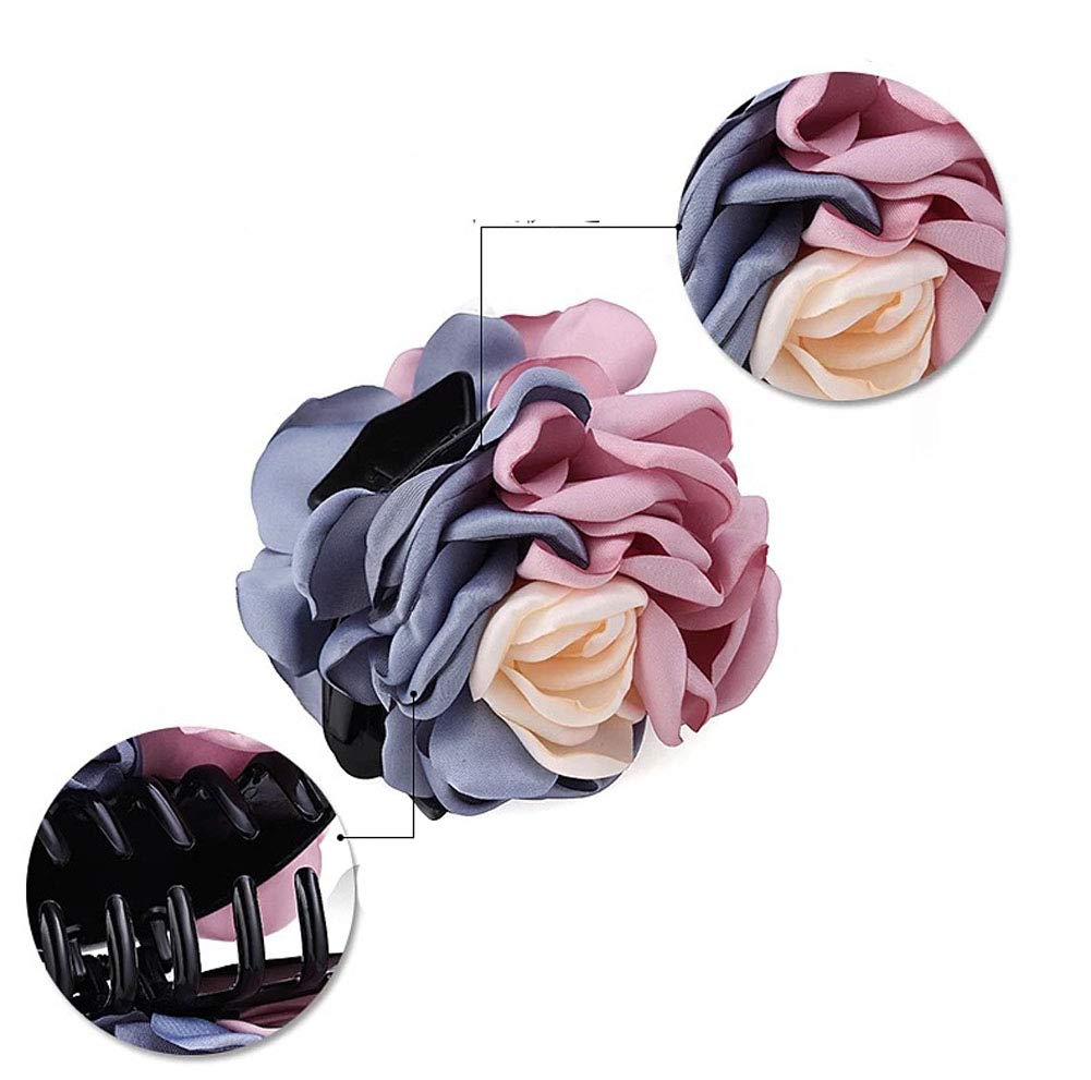 2PCS Sweet Large Rose Flower Hair Claws Beauty Ribbon Bow Hair Clips Headwear Hair Jewelry for Women Accessories (Pink + Pink blue) Beauty & Personal Care Suoirblss