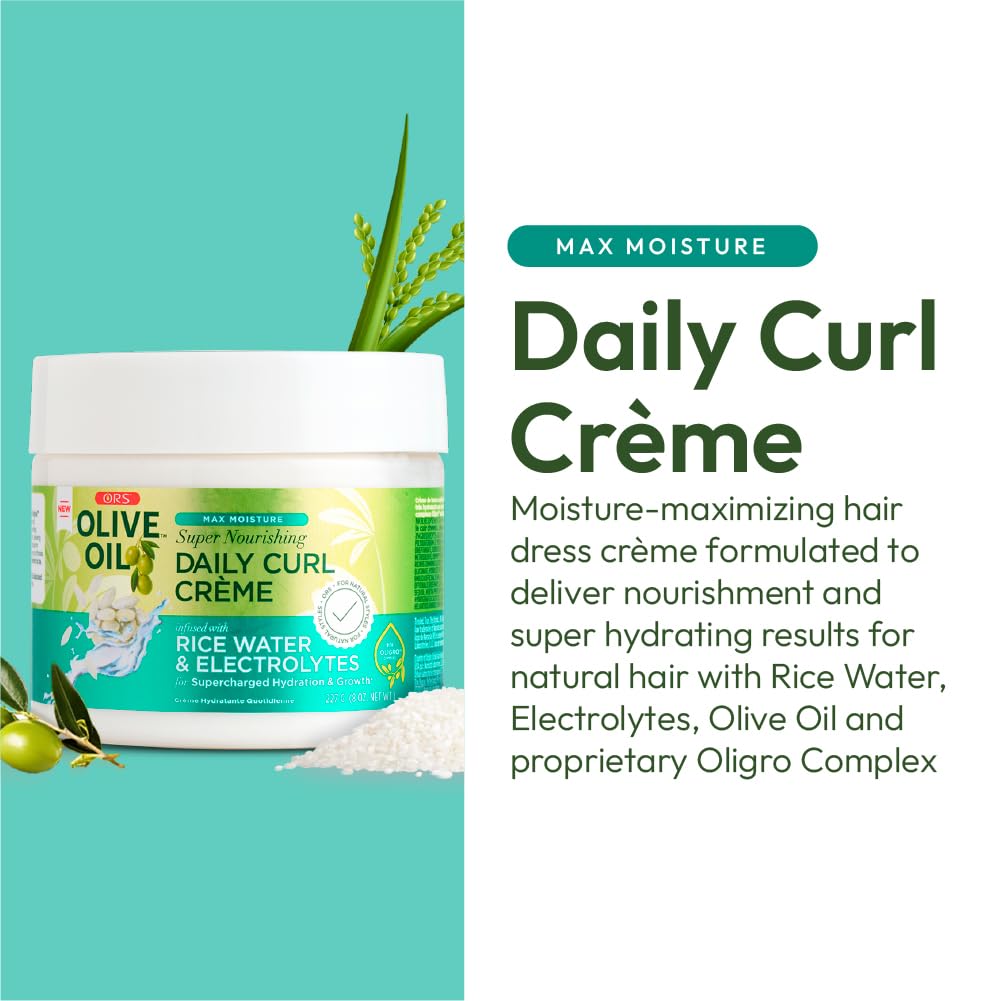 ORS Olive Oil Max Moisture Super Nourishing Daily Curl Crème infused with Rice Water & Electrolytes for Supercharged Hydration & Growth (8.0 oz) Beauty & Personal Care ORS