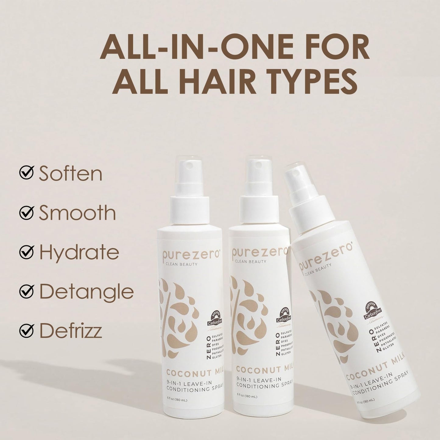 Purezero 9-in-1 Leave-In Conditioner Spray 6 oz - Multi-Action Hair Treatment for Moisture, Detangling, Frizz Control, Heat Protection, and Shine Beauty & Personal Care Purezero