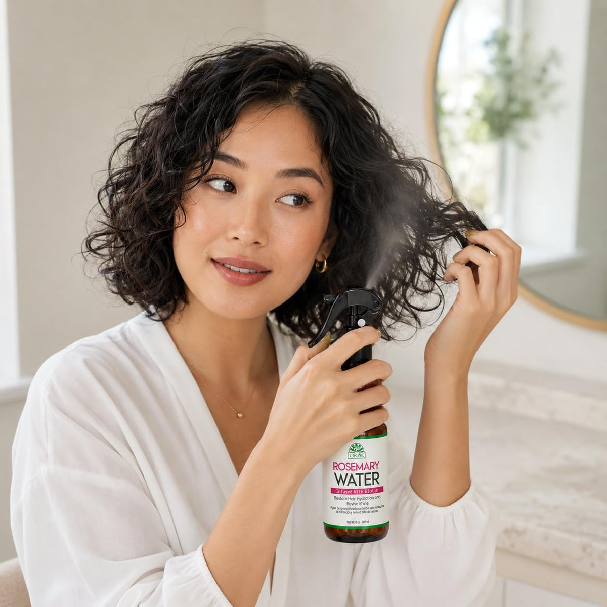 OKAY Rosemary Water with Biotin Spray 9 oz - Hydrating Hair Growth Spray for Stronger, Thicker Hair - Lightweight Scalp Treatment for Dry Hair, Frizz
