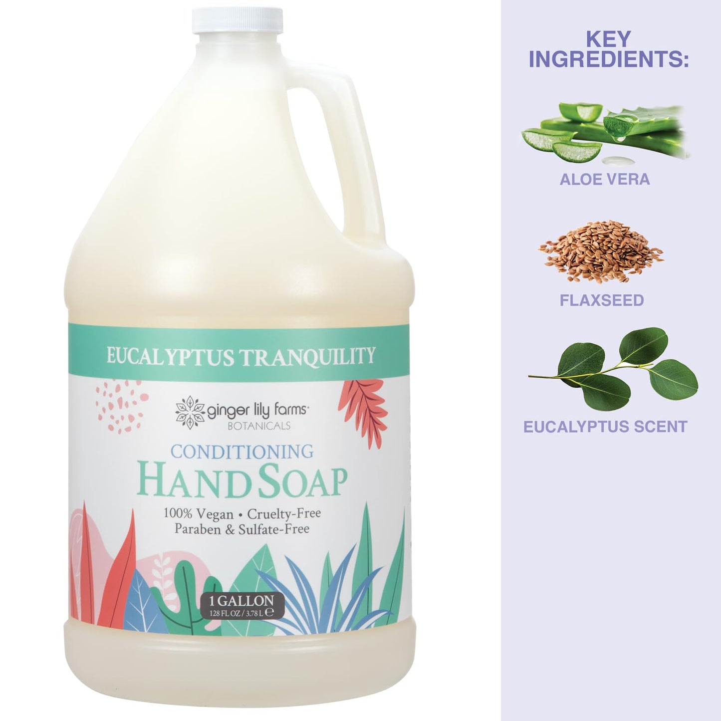 Ginger Lily Farms Botanicals Conditioning Liquid Hand Soap Refill, Eucalyptus Tranquility, 100% Vegan & Cruelty-Free, 1 Gallon (128 fl oz) Beauty & Personal Care Ginger Lily Farms