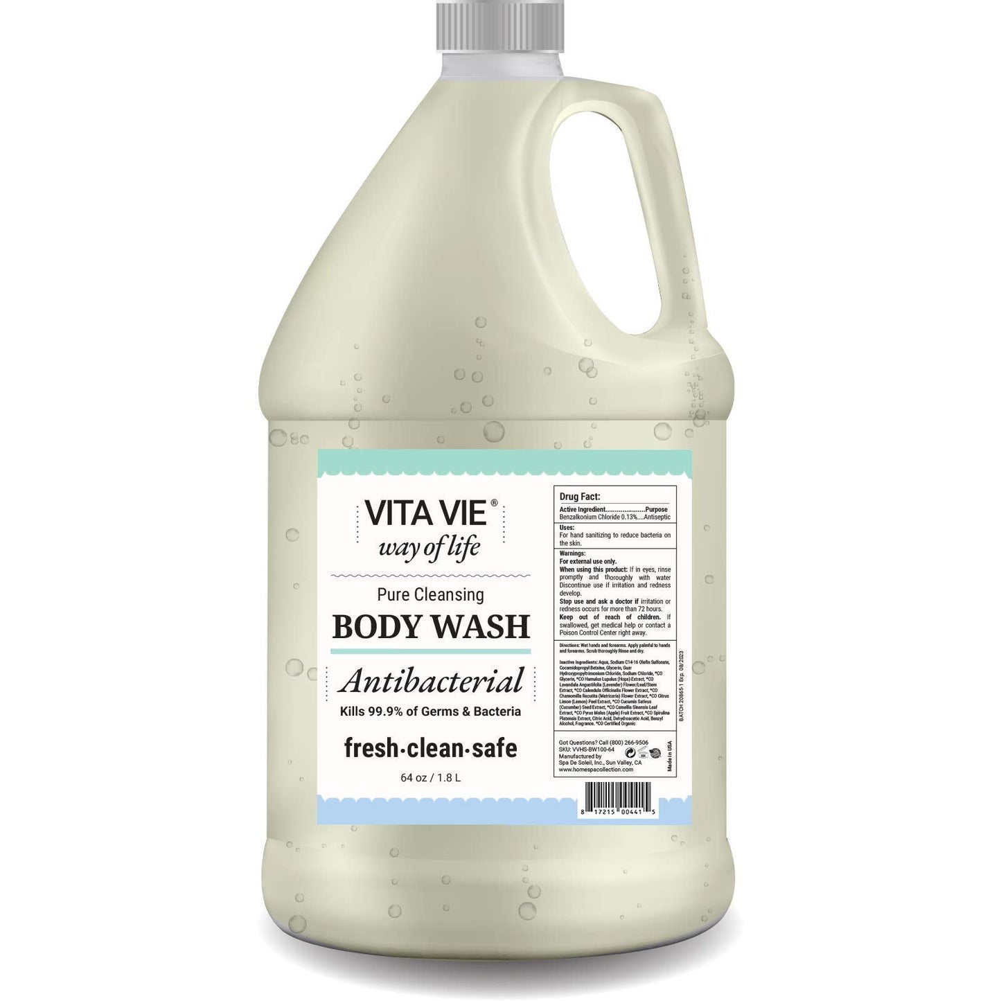 VITA VIE Body Wash Refill, Lemon Scent, Antibacterial Soap for Hands and Forearms With Hazel, Willow Bark Extract, and Tea Tree Oil, Clean Nourishing Beauty & Personal Care VITA VIE