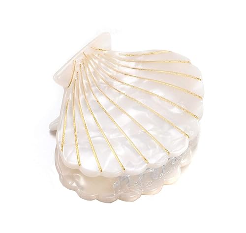 Women Fashion Shell Shape Claw Clips Acrylic Resin Jaw Clip Hair Clamps Marble Pattern Hairpins Hair Accessories (White) Beauty & Personal Care Teppylony