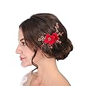Sither Red Hair Clip for Bridal Floral Hair Comb for Women Wedding Hair Accessories for Bride Hair Clip Headpiece for Wedding Party Prom Gift Beauty & Personal Care Sither