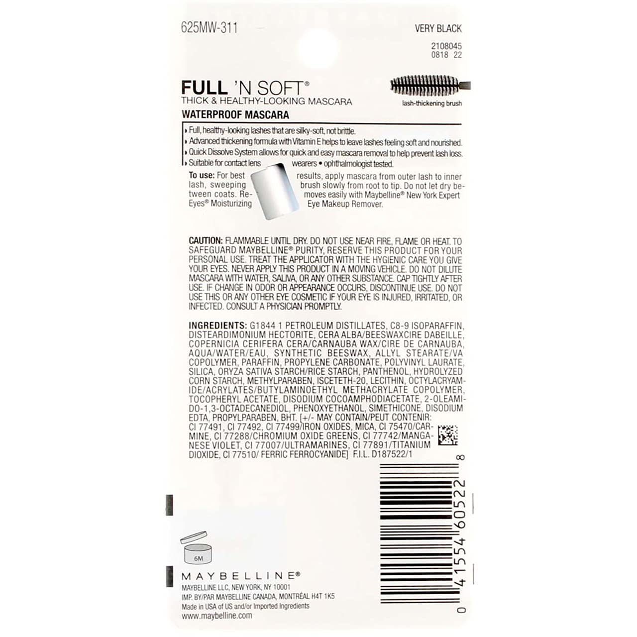 Maybelline Full N Soft Waterproof Mascara, Very Black 311 1 ea Beauty & Personal Care MAYBELLINE
