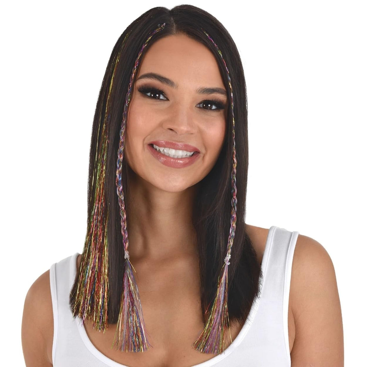 Amscan Vibrant Rainbow Tinsel Hair Extensions (15") 3 Pieces - Perfect Hair Accessory For Any Occasions