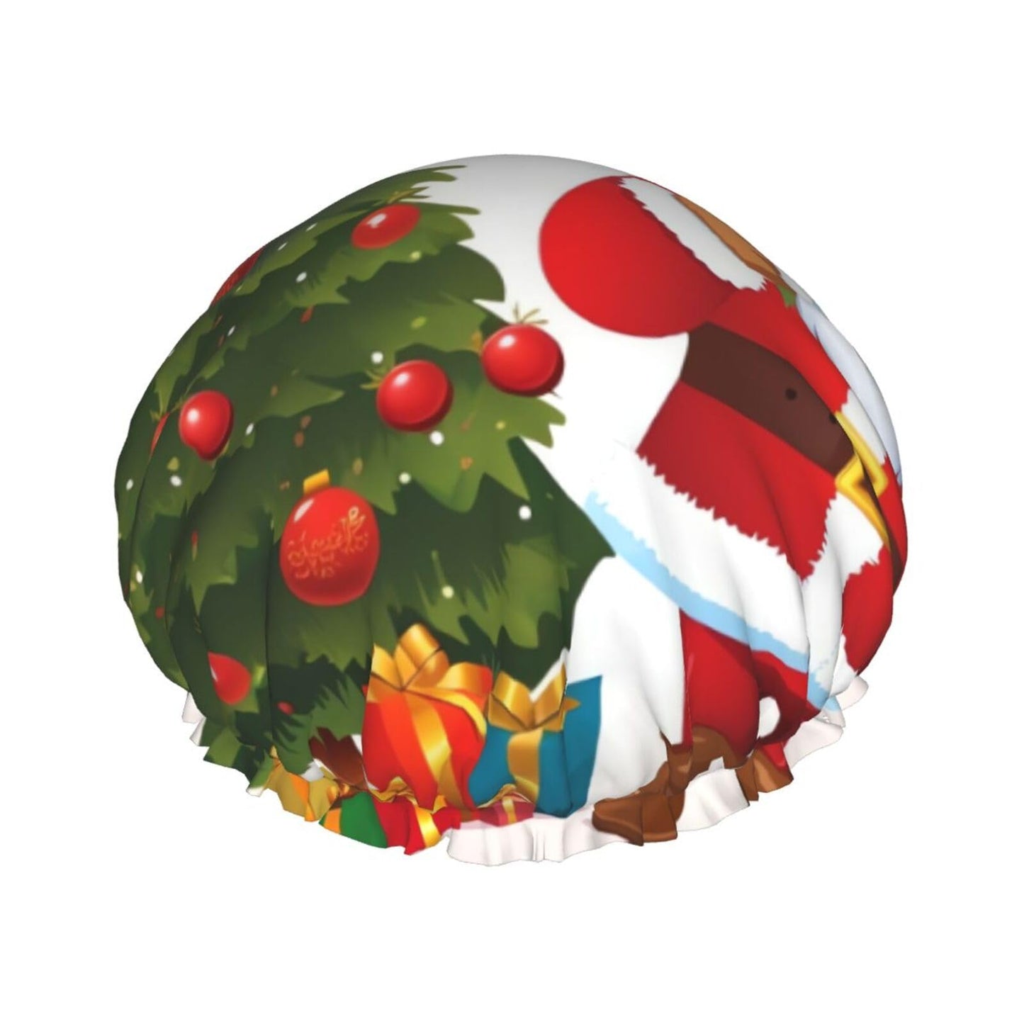 Santa Claus Christmas Tree Xmas Shower Cap for Women Men Large Reusable Shower Bonnet Double-Layer Waterproof Bath Caps Elastic Band Hair Hat for All Beauty and Personal Care BWLHJKE