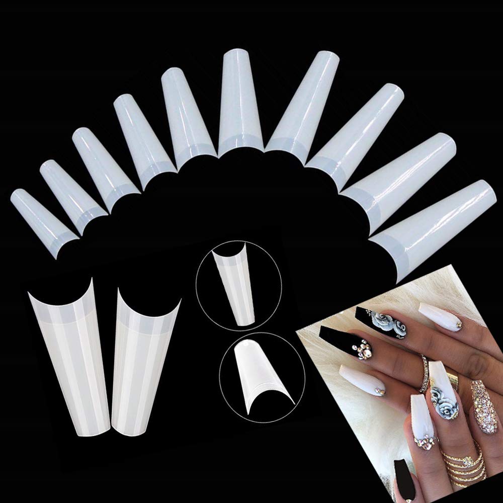 Natural Coffin Acrylic Nails-500pcs Half Cover Nails Coffin Shaped Ballerina Nails Tips Long Acrylic False Fake Nail Artificial, 10 Size with Box Beauty & Personal Care AM RONG MAGIC