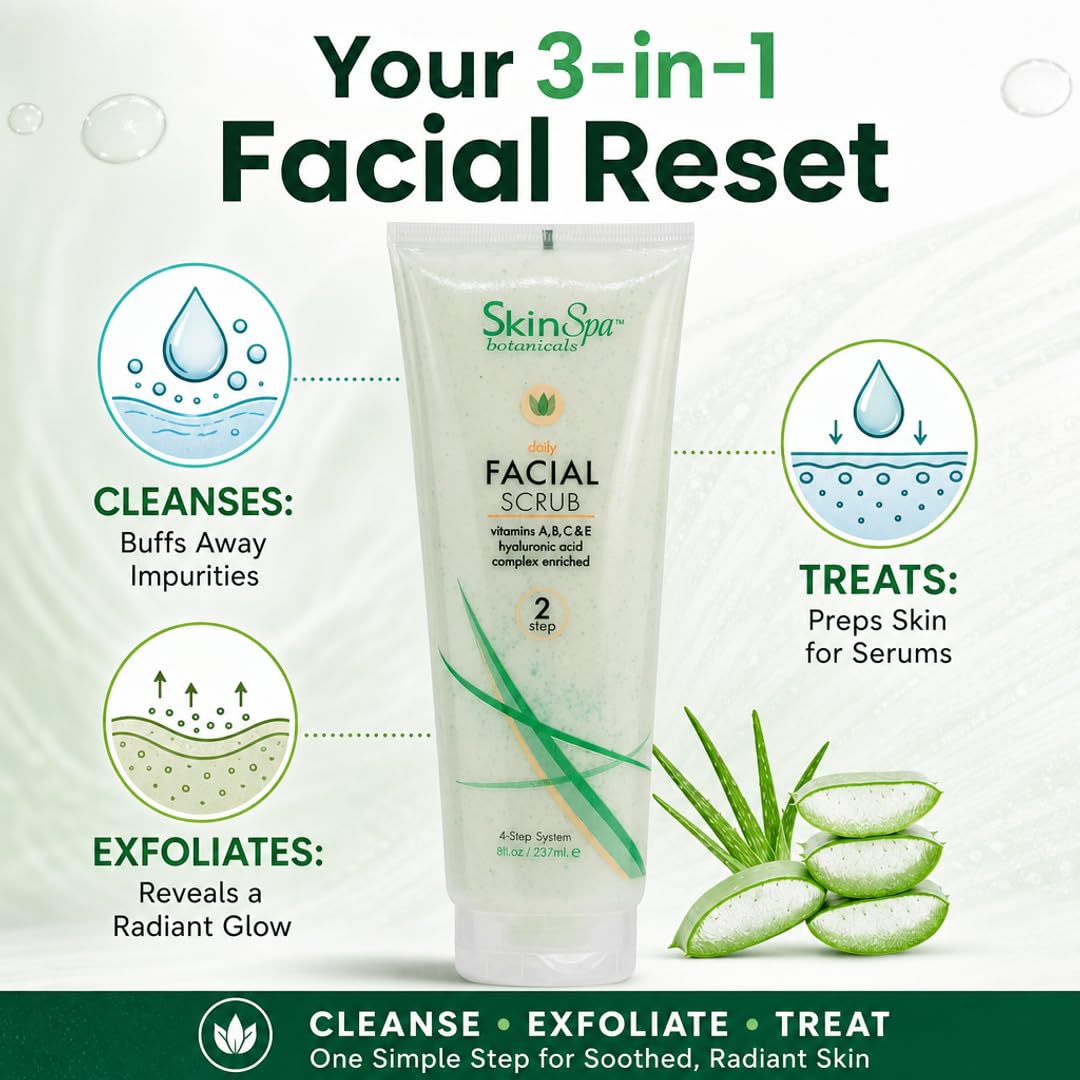 SKIN SPA Exfoliating Face Scrub - Pumice, Hyaluronic Acid, Retinol & Aloe Vera | 3-in-1 Cleanser, Exfoliant & Treatment for All Skin Types | Beauty & Personal Care SkinSpa