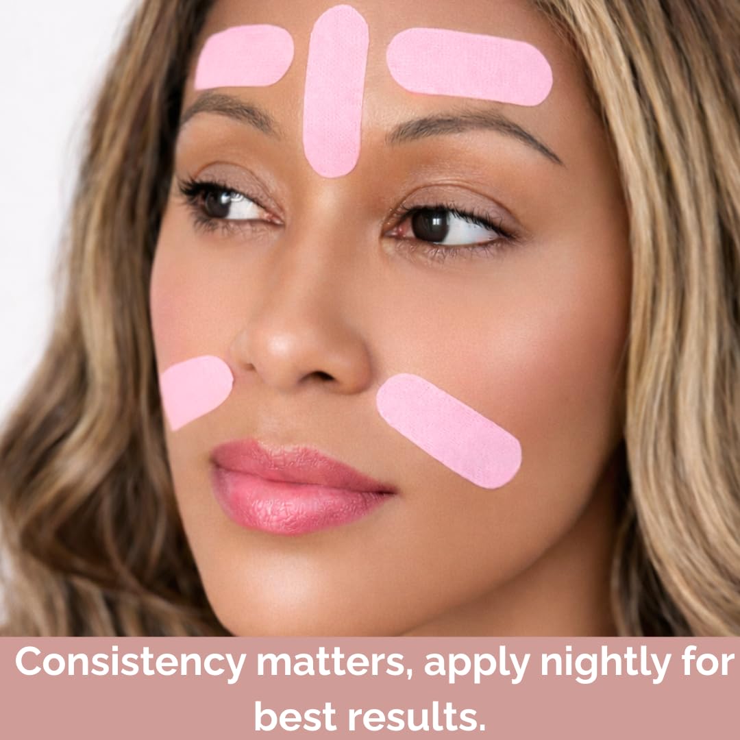 Face Tape Strips - 128 Pre-Cut Cotton Face Lifting Tape, Overnight Anti Wrinkle Patches, Smile Line Patches, Frown Line Patches, Jawline Smoothing Beauty & Personal Care My Flexy
