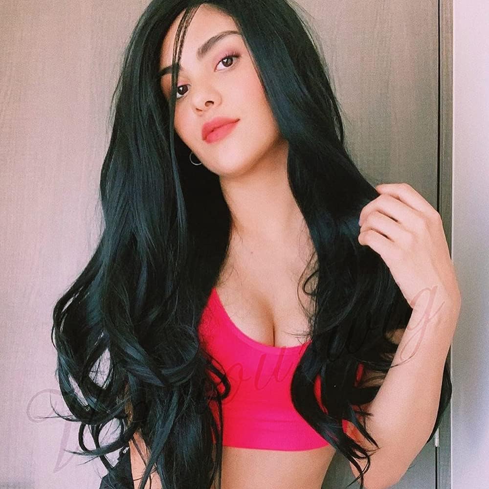 variouswig Black Natural Lace Front Synthetic Wigs High Temperature Soft Hair Natural Looking Daily Party Wear Full Wig Heat Resistant Fiber Hair