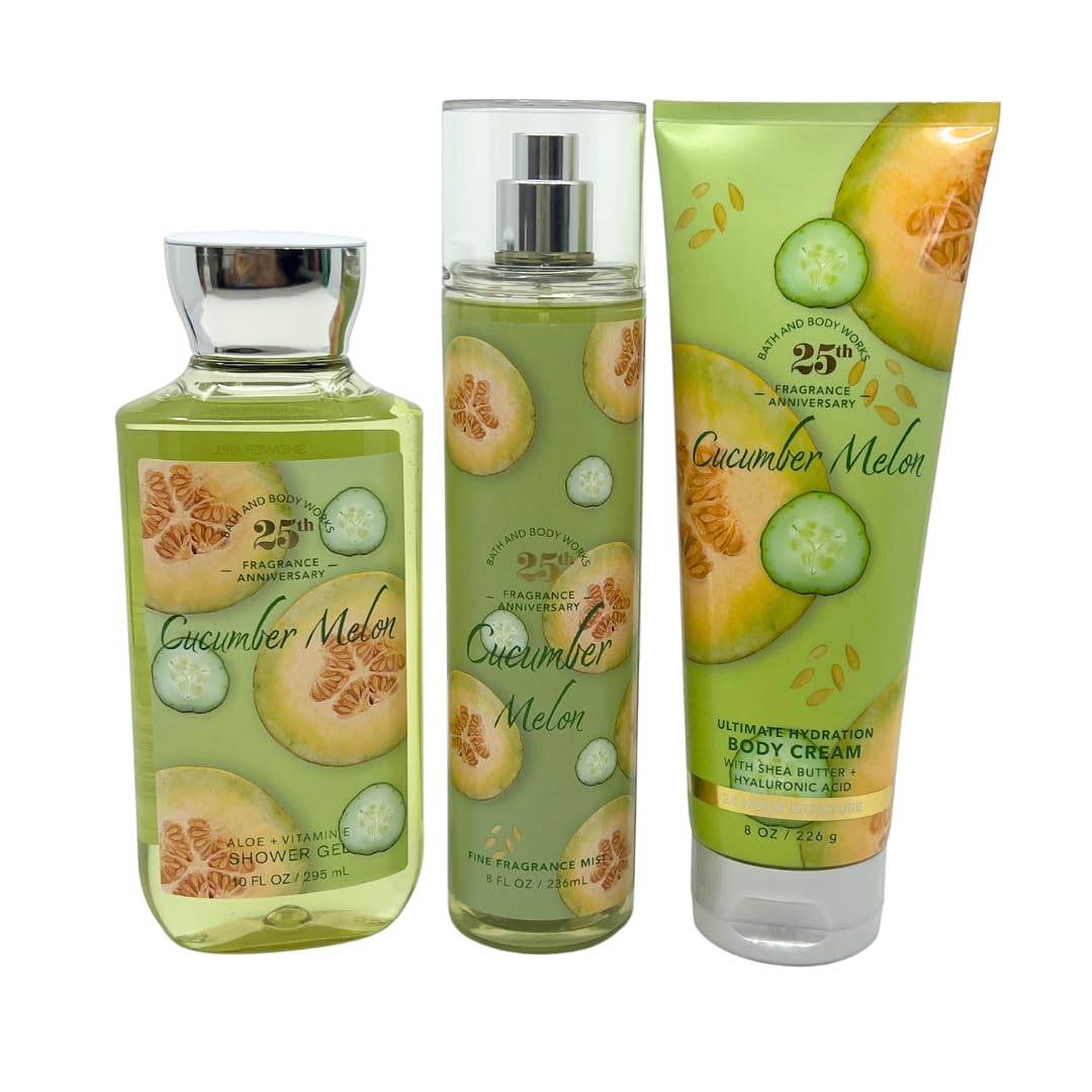 Bath & Body Works Cucumber Melon 3pc bundle - Shower Gel 10oz, Mist 8oz, & Body Cream 8oz Beauty & Personal Care Bath & Body Works