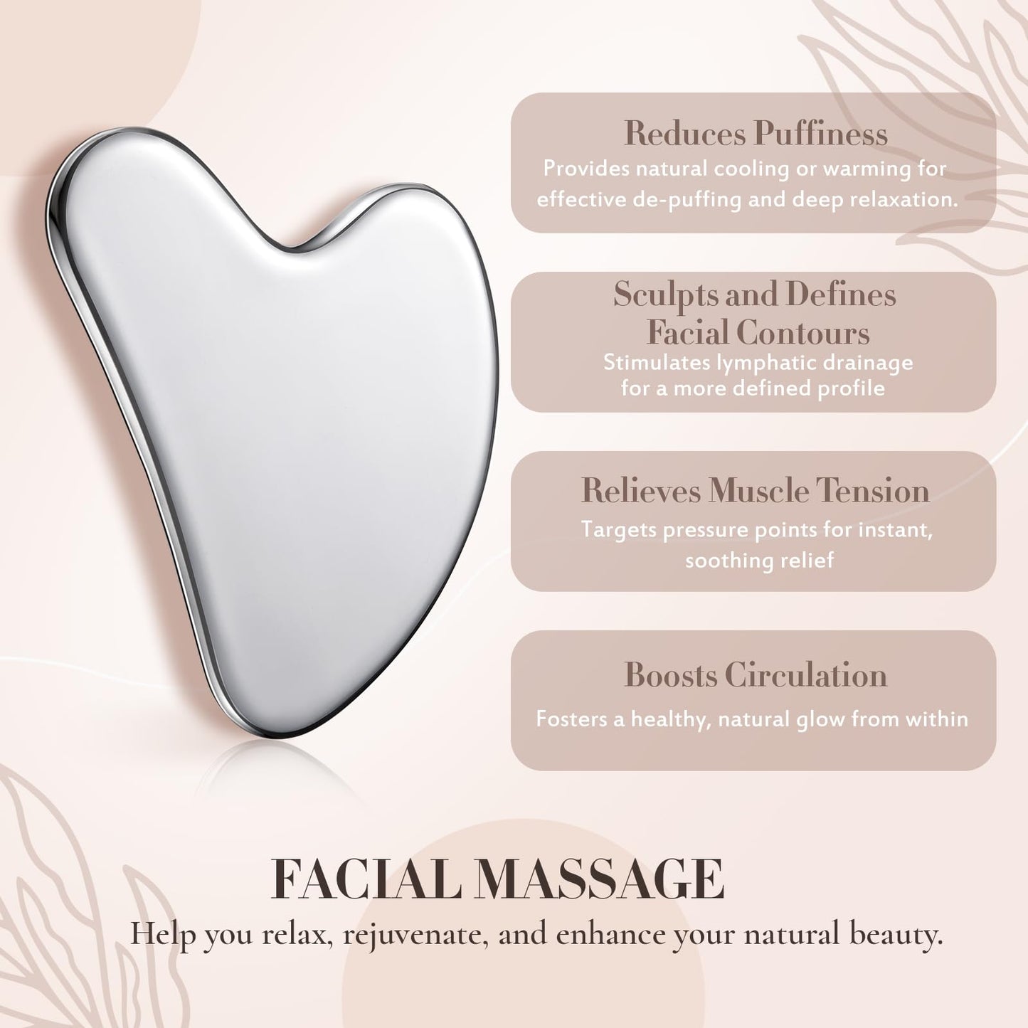 Nuanchu Stainless Steel Gua Sha Facial Tool, Metal Gua Sha for Lymphatic Drainage, Guasha Face Sculpting Double Chin Reduce with Pouch Self Care Beauty and Personal Care Nuanchu