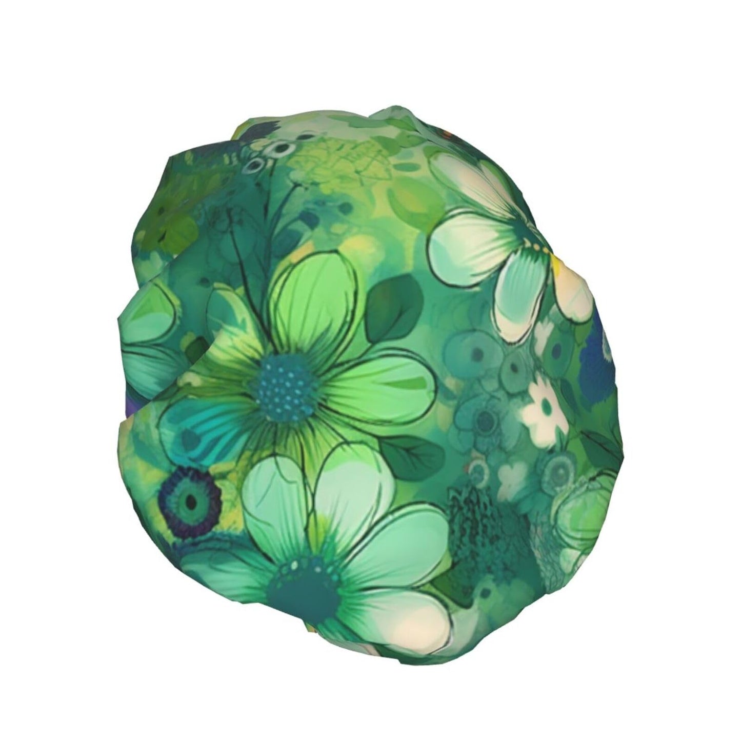 Abstract Seasonal Green Floral Shower Cap For Women Reusable Double Layers Bathing Bath Cap Hair Caps Waterproof Elastic Band Ladies Spa Salon Shower Beauty and Personal Care GDSHJKLW
