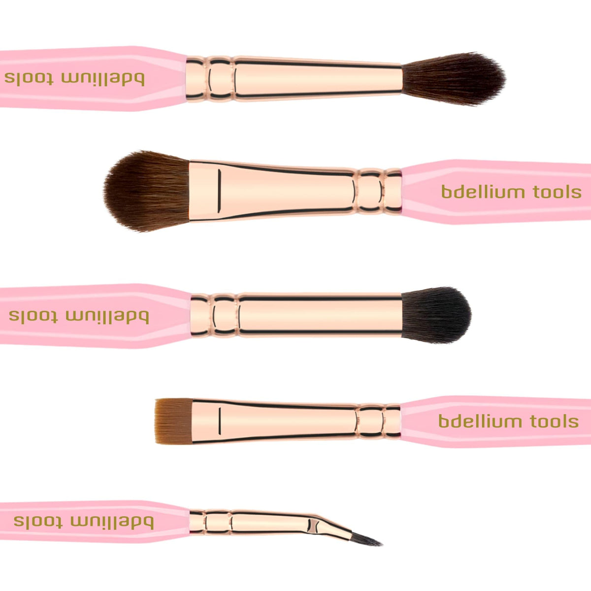 Bdellium Tools Pink Golden Triangle Eyes Makeup Brush Set - Versatile Eye Essential Brush Kit with Soft Synthetic Bristles and Rose Gold Brass Ferrule