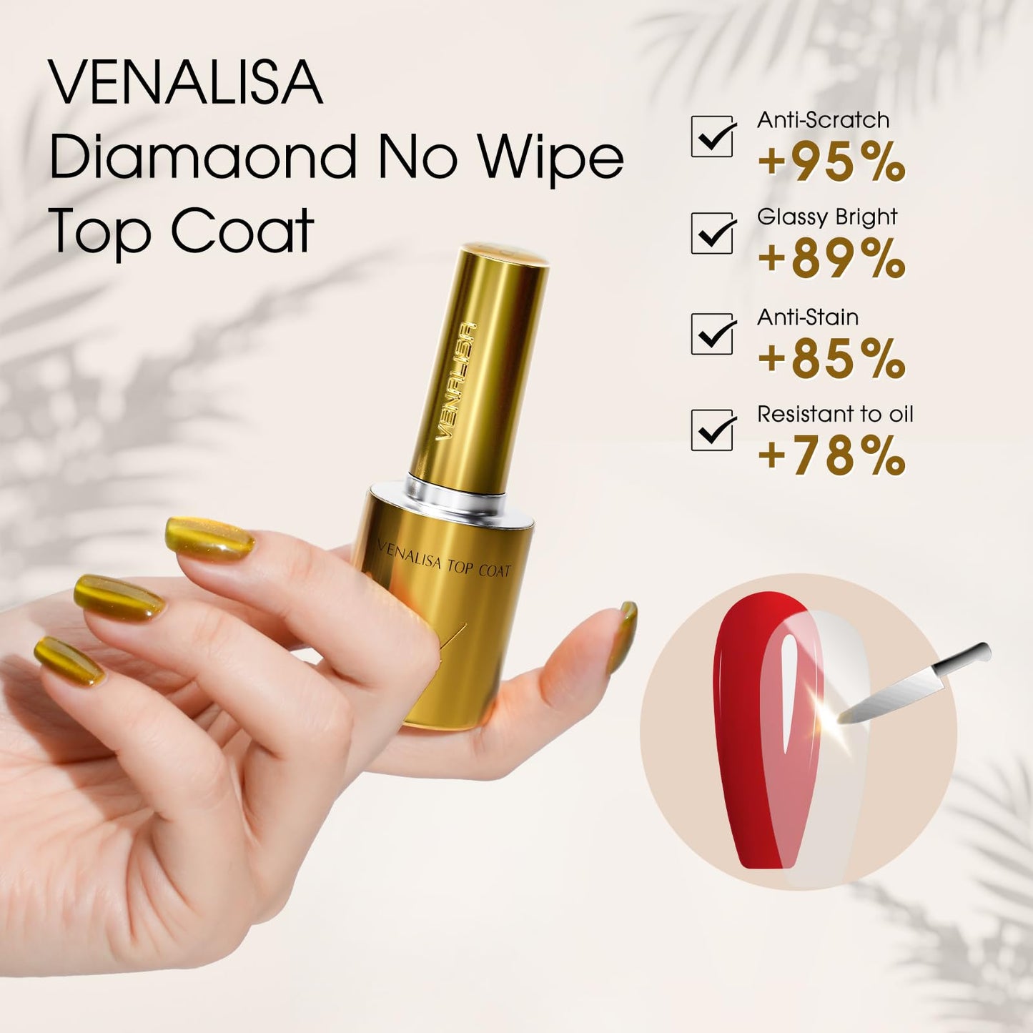 VENALISA 2 Pcs No Wipe Gel Top Coat Set- High Gloss Shiny Long Lasting Top Coat Clear Gel Nail Polish Kit, Nail Art Home and Professional Manicure Beauty and Personal Care V VENALISA