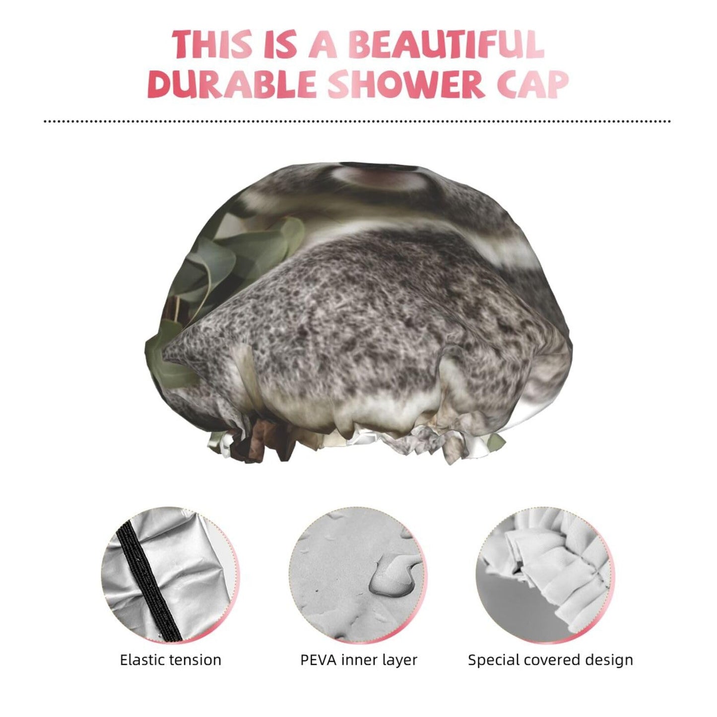 Koala Shower Cap for Women Men Large Reusable Shower Bonnet Double-Layer Waterproof Bath Caps Elastic Band Hair Hat for All Hairstyles Beauty and Personal Care BWLHJKE
