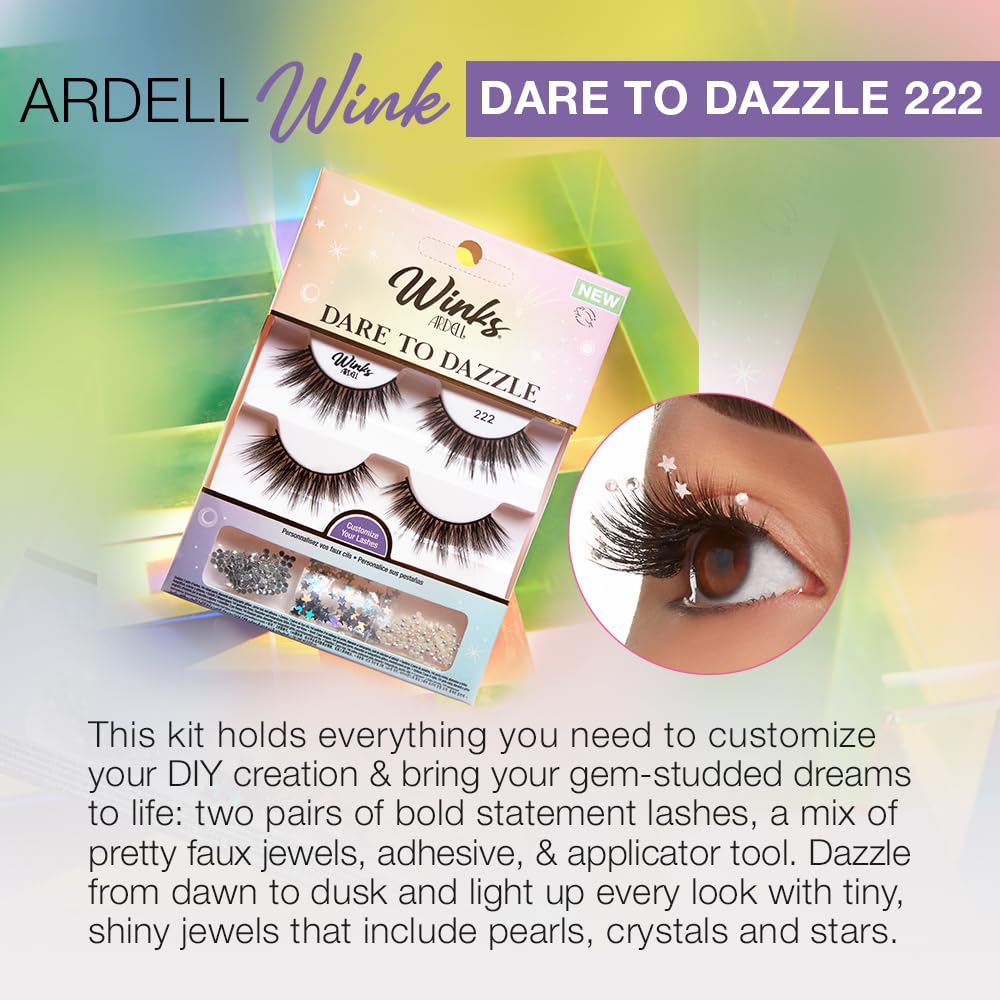Ardell Winks Dare to Dazzle False Eyelashes - 222 Lash Set with Customizable Rhinestones & Glitter, DIY Glam Lashes for Party & Special Events