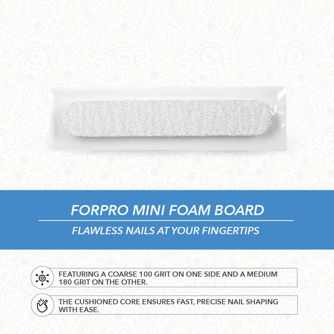 ForPro Professional Collection Mini Foam Board, Zebra, 100/180 Grit, Double-Sided Manicure Nail File, Individually-Wrapped, 3.5” L x .5” W, 50-Count Beauty & Personal Care ForPro Professional Collection