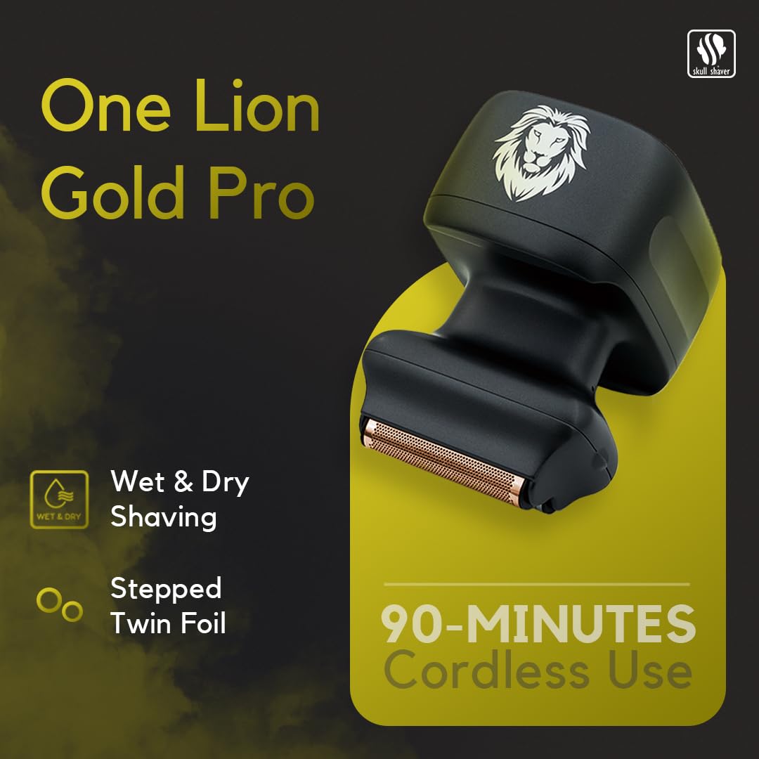 Skull Shaver One Lion Gold PRO Face Shaver for Men - Precision Grooming - Stepped Twin Foil - Ergonomic Grip - LCD Display - Cordless & Rechargeable Beauty and Personal Care Skull Shaver