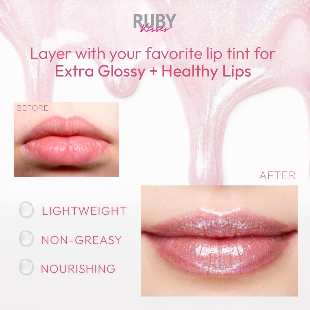 Ruby Kisses Hydrating Lip Oil Treatment Gloss with Rosehip Oil (3 Pack), Moisturizing Natural Shine Lip Care Protects & Heals with Vitamins, Beauty & Personal Care Ruby Kisses