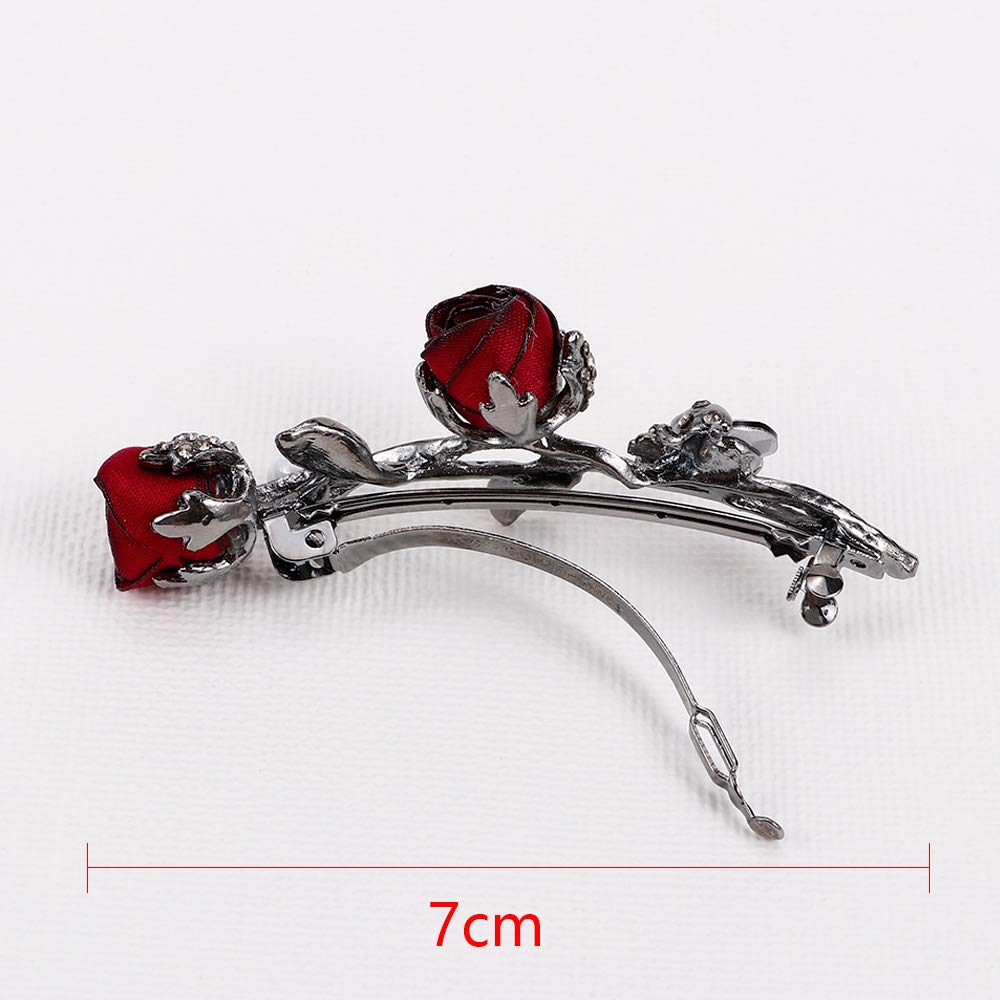 Vintage Crystal Rose Hair Clips,Elegant Rhinestones Rose Flower Metal Hair Clips Hair Barrette Ponytail Holder Slide Clips Hair Jewelry Beauty & Personal Care BeeGift