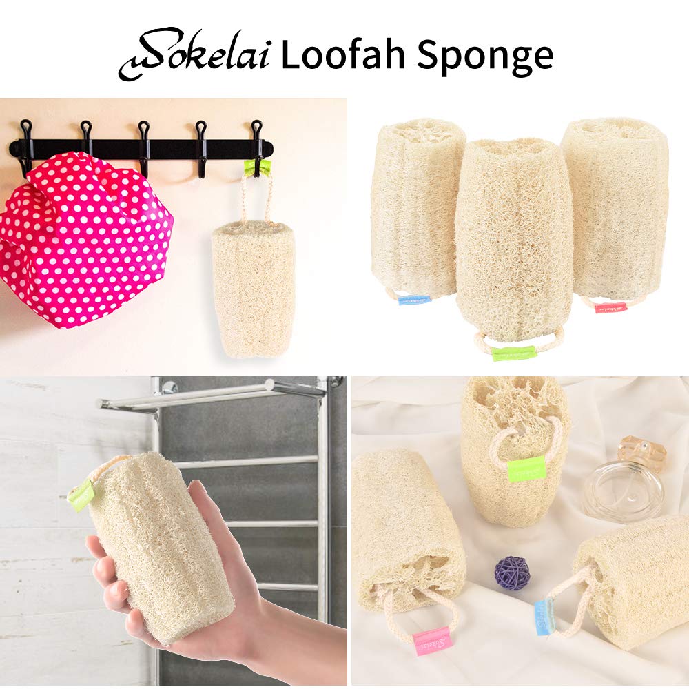 Natural Loofah Sponge - Exfoliating Body Scrubber for Shower Scrubbing, Organic Luffa Sponges, Egyptian Real Loofa, Bath Shower Puff for Bathing, Spa Beauty & Personal Care wokelai