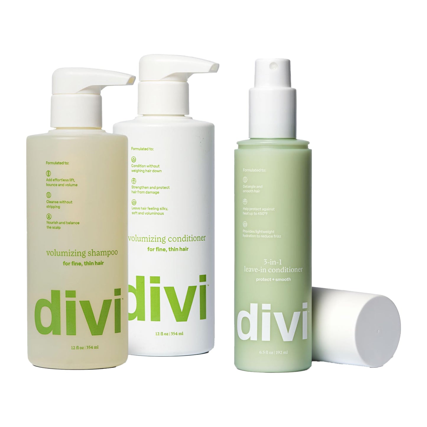 Divi Wash Day Essentials for Fine and Thinning Hair, Volumizing Shampoo, Conditioner, Leave-In Conditioner, 3-Piece Set Beauty & Personal Care divi