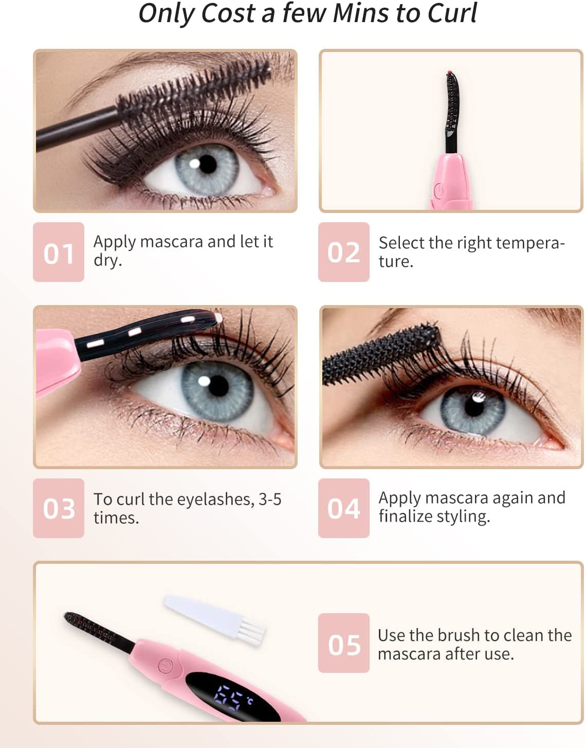 ZAPAL Heated Eyelash Curler, Heated lash Curler, Intelligent Power Off Electric Eyelash Curler Heated Quickly 24 Hs Lasting Natural Makeup (Pink Beauty & Personal Care ZAPAL