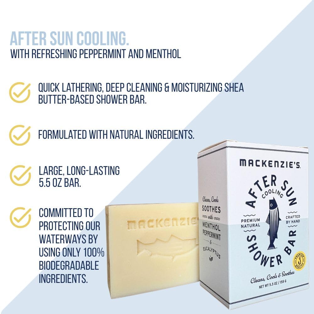 MACKENZIE'S After Sun Cooling Shower Bar - Gifts for Men - Gifts for Women - Gift for Fisherman - Natural Bar Soap - Cooling - Peppermint - Menthol Beauty & Personal Care MACKENZIE'S