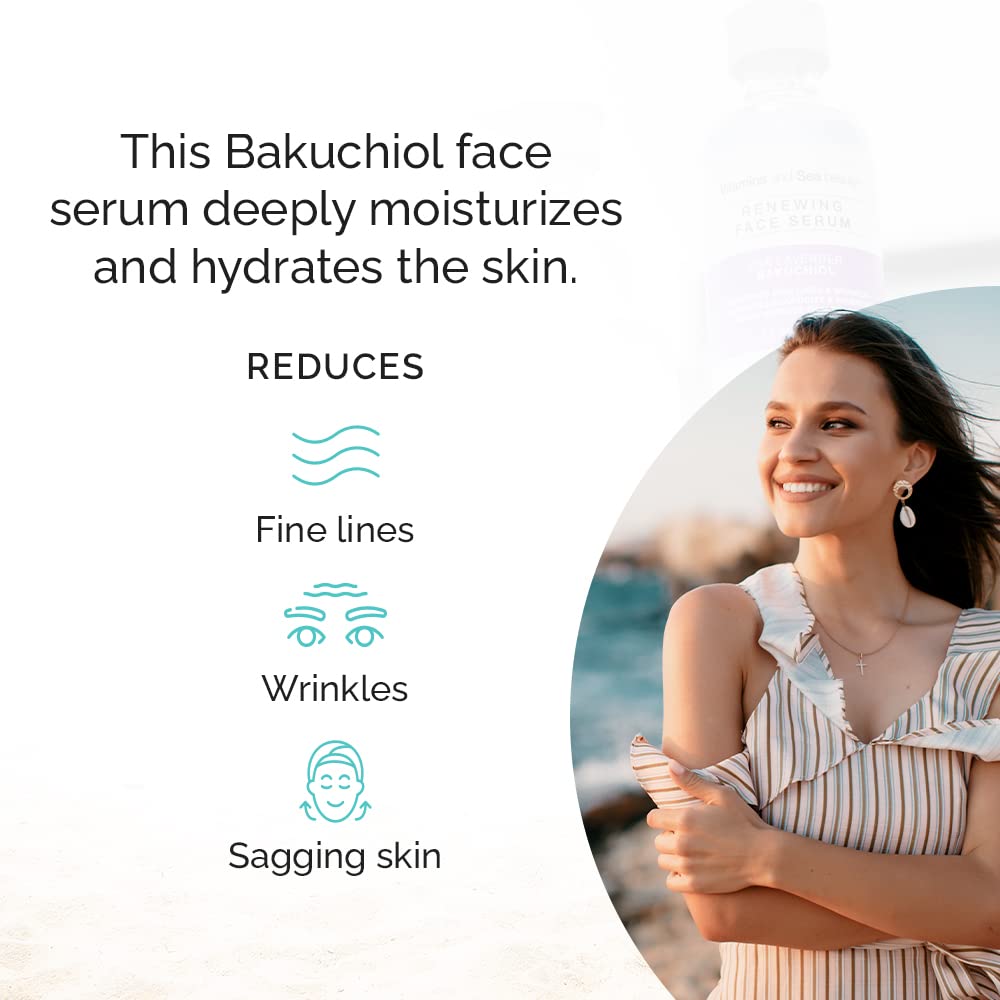 Renewing Skin Serum with Sea Lavender & Bakuchiol, Anti-Aging Firming and Smoothing Collagen Boosting Face Serum for Fine Lines and Wrinkles - 2 fl oz Beauty & Personal Care VITAMINS AND SEA BEAUTY