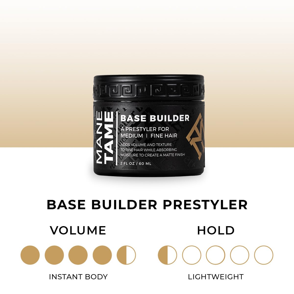 MANE TAME Base Builder 2oz - Prestyling Hair Balm for Medium - Fine Hair, Adds Volume + Texture with a Matte Natural Finish Beauty & Personal Care Mane Tame Professional Men's Grooming