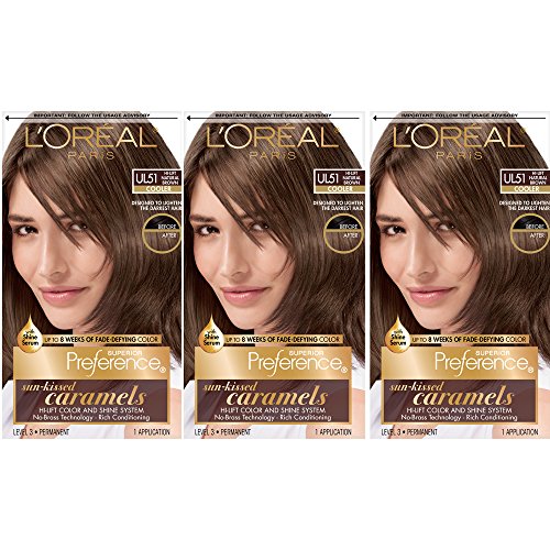 L'Oreal Paris Superior Preference Fade-Defying + Shine Permanent Hair Color, UL51 Hi-Lift Natural Brown, Pack of 3, Hair Dye