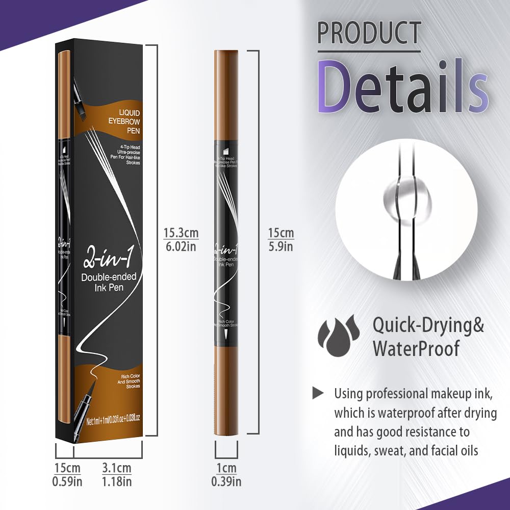 Pinkiou Microblading Eyebrow Pen, 2-In-1 Waterproof Eyebrow Pen, Dual-Ended Eyebrow Pen with 2-Fork-Tips and Precision Brush, Eyebrow Pen for Natural… Beauty & Personal Care Pinkiou