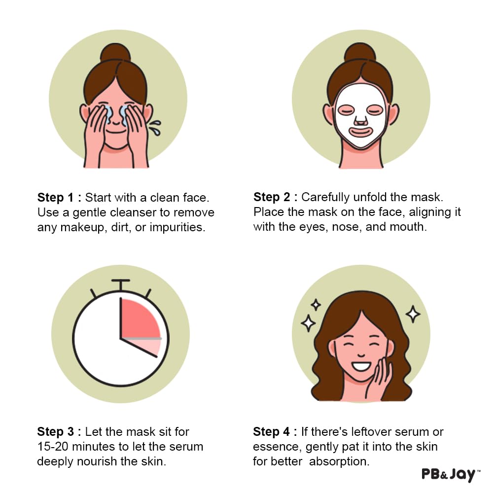 PB&Jay Purenature Hydrate and Calm Facial Mask - 12 Pack Acai Berry,Vita c,retinol and more, Made in Korea, Face Mask Skincare for Hydration, Skincare Beauty & Personal Care PB & JAY