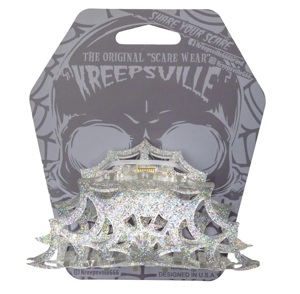 kreepsville 666 Spiderweb Claw Clip Gothic Horror Hair Accessory (Silver), 1 Count (Pack of 1)