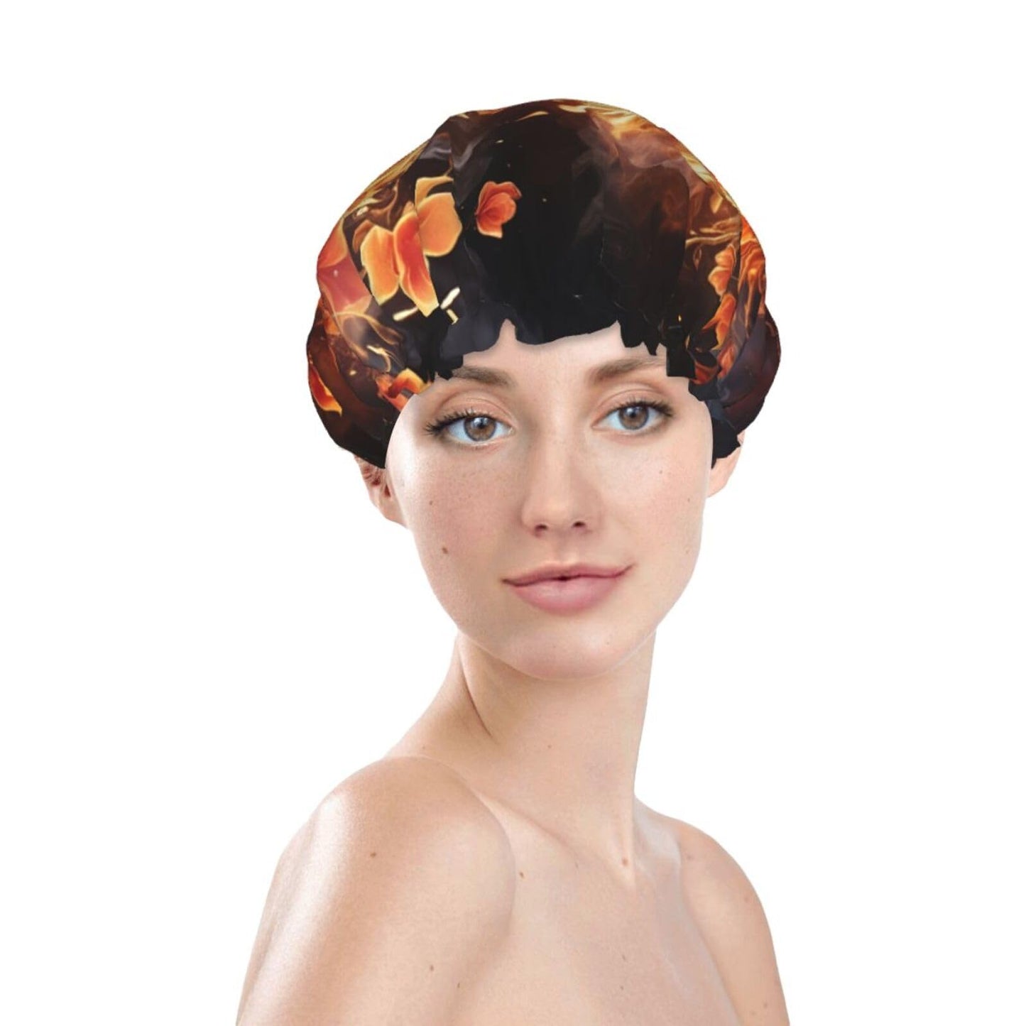 Fire Flowers And Heart Shower Cap For Women Reusable Double Layers Bathing Bath Cap Hair Caps Waterproof Elastic Band Ladies Spa Salon Shower Hat Hair Beauty and Personal Care GDSHJKLW