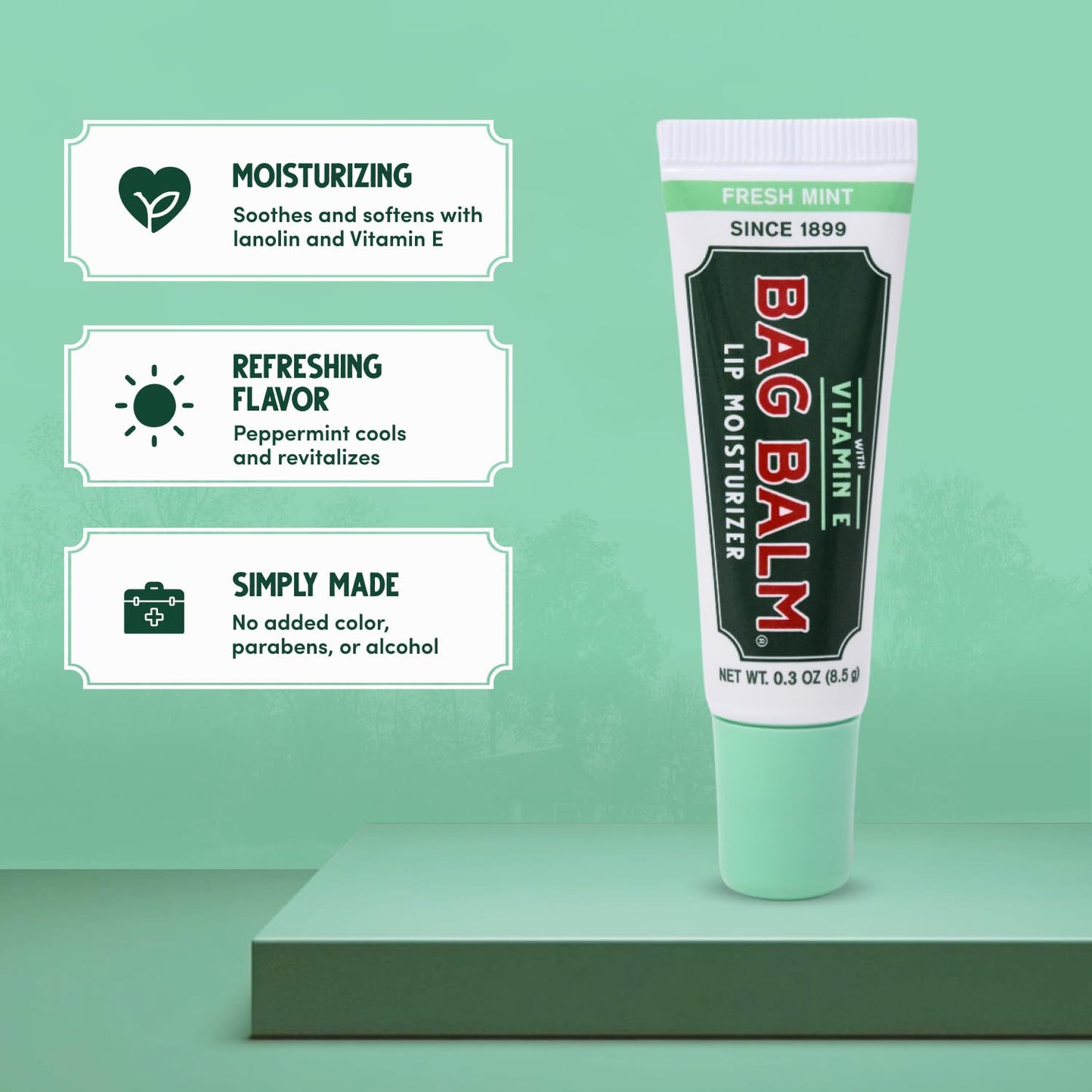 Vermont's Original Bag Balm Moisturizing Lip Balm with Vitamin E - Pack of 4 0.3oz Tubes (4 Pack, Fresh Mint) Beauty and Personal Care Bag Balm