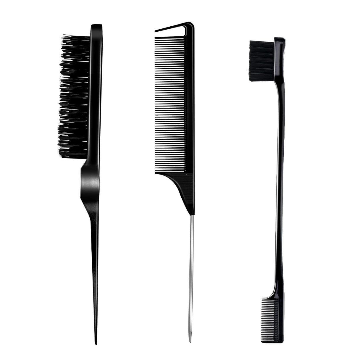 3 Pieces Hair Styling Comb Set Teasing Brush Rat Tail Comb Edge Brush for Edge&Back Brushing, Combing, Slicking Hair for Women (Black) Beauty & Personal Care Goiple